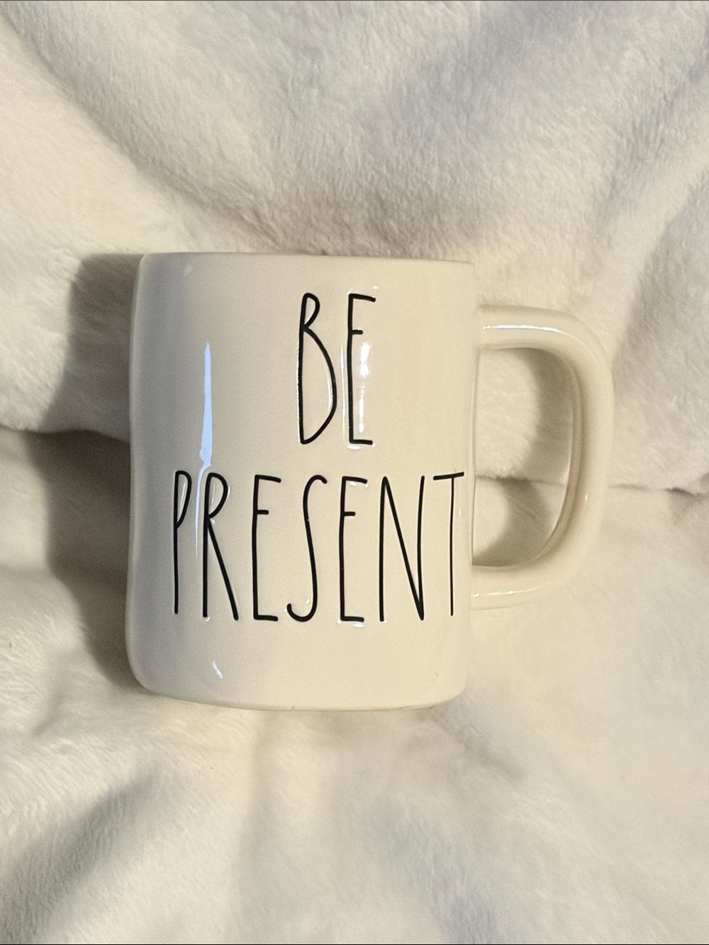 Rae Dunn “Be Present” White Ceramic Coffee Mug -